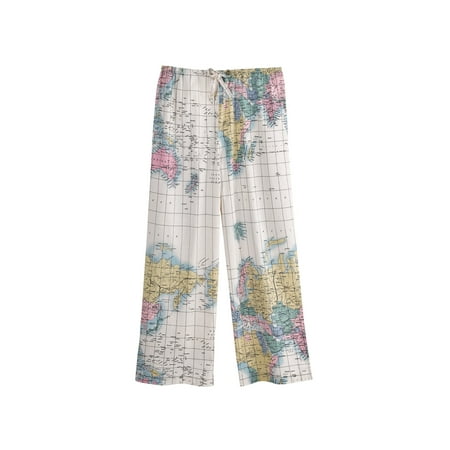 - Women's World Map Pajama Capri Lounge Pants - Cotton Pajama Bottoms