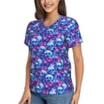thumbnail image 2 of Xecao blue Skull purple flower for Women's V-Neck T-Shirts-Elegant Half-Sleeve Tops Perfect for Summer-Medium, 2 of 5