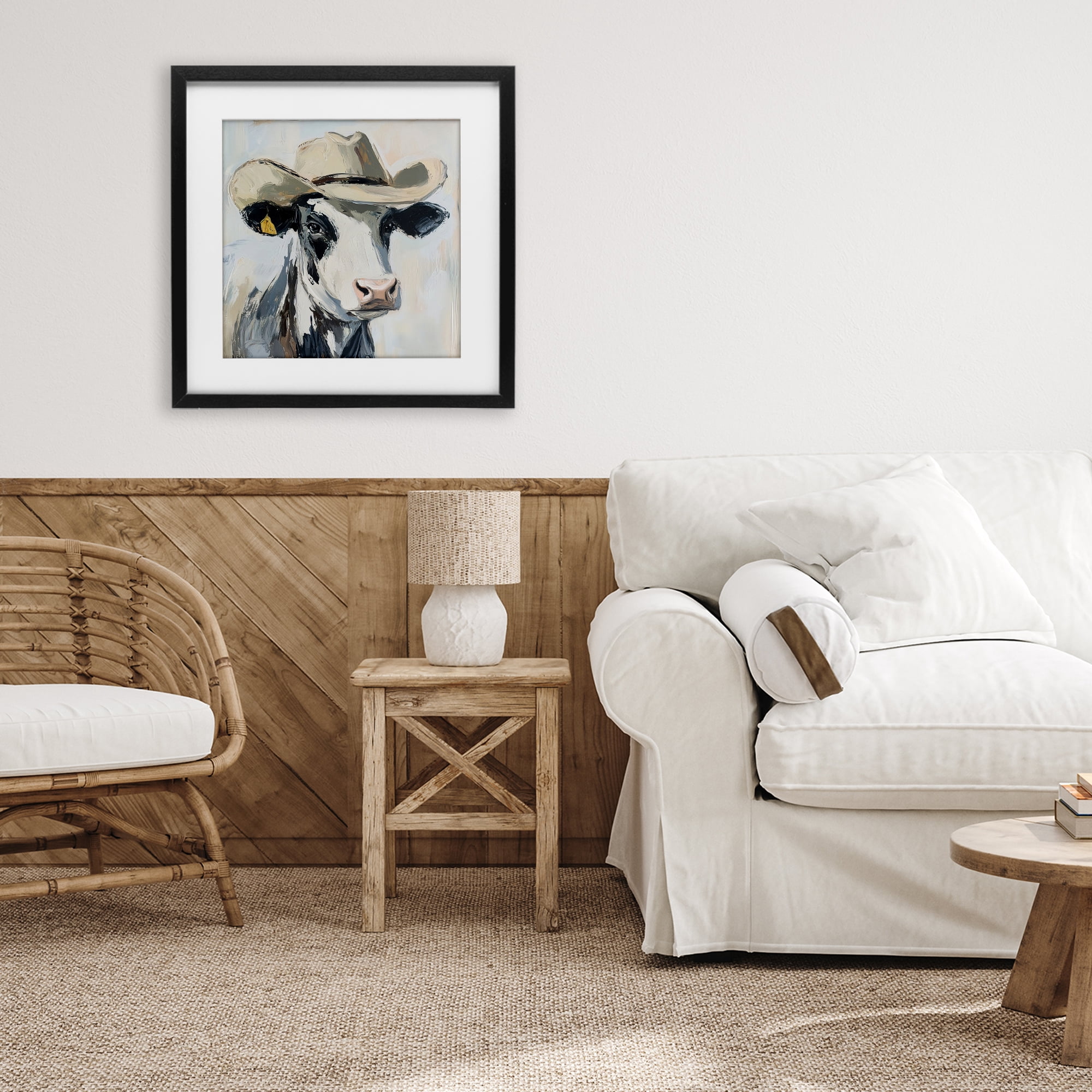 Stupell Industries Cowboy Carl Cow Black Framed Print Under Glass, design by Tina LeCour