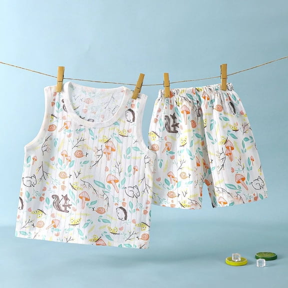 Amidoa Toddler Boys Girls 2 Piece Outfits Summer Clothes Graphic Cute Tank Top and Casual Shorts Kids Clothing Sets Multicolor Size 2T