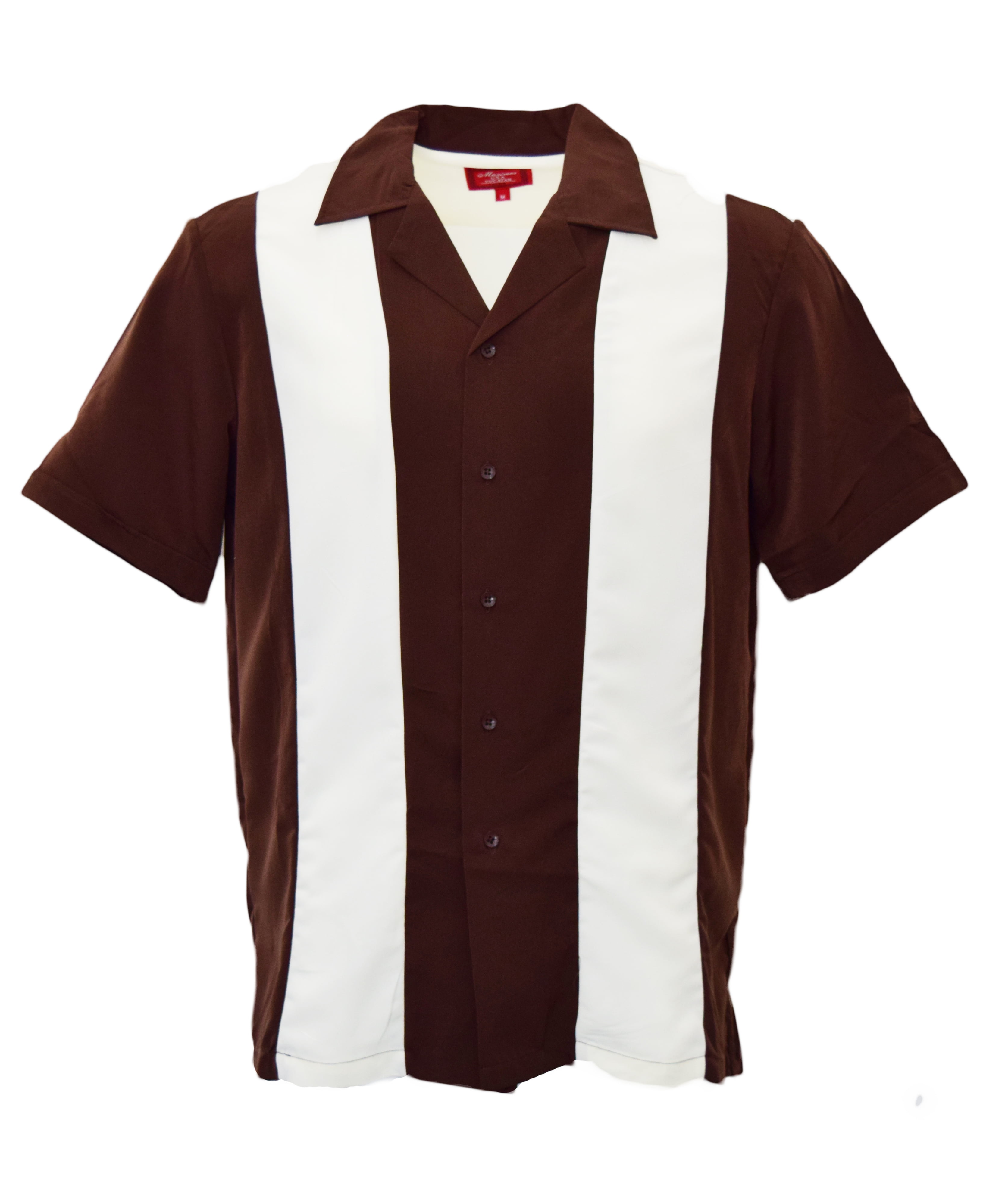 Guayabera Men's Retro Classic Bowling Two Tone Dress Shirt White Stripe ...