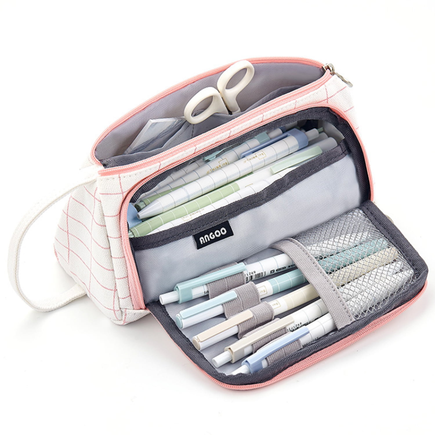 Cute Plush Student Pen Pencil Case Zip Mesh Portable Pouch Makeup Bag Storage C 