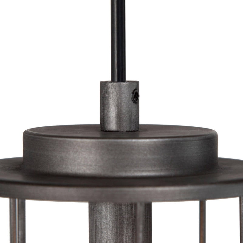 LNC Prosody Industrial Cage Pendant Light in Brushed Silver, Adjustable Hanging Fixture