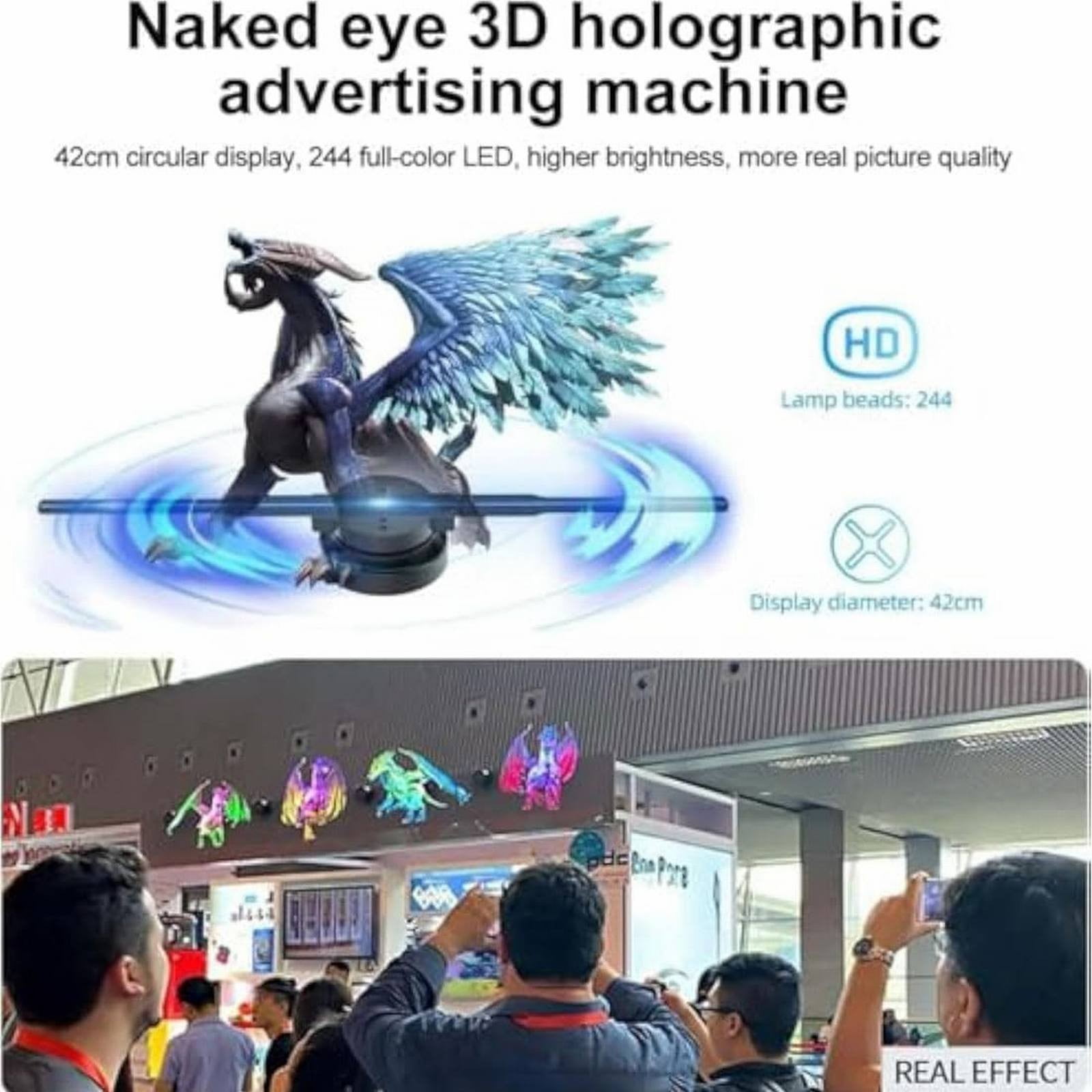 BJBSJSZ 3D Hologram LED Fan Projector with Remote Control - 16.5" Portable Floating 3D Visuals Display with Wifi & App Connectivity for Home Decor & Christmas Gifts