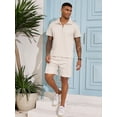 thumbnail image 6 of Colsmile Men's 2-Piece Summer Outfit Set - Textured Quarter-Zip Polo Shirt & Drawstring Shorts, Casual Vacation Summer Set, 6 of 9