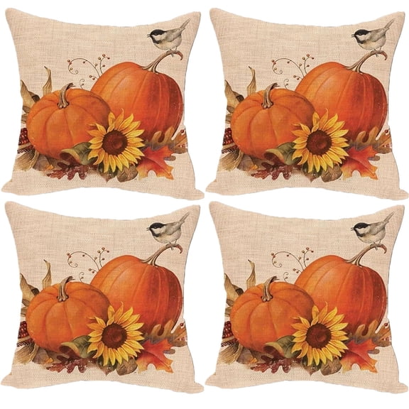 Home Textiles Essential  18x18 inch Set of 4 for Fall Pumpkin Maple Leaves Sunflower Vase Decor Outdoor Pillows Decorative Throw Pillows Farmhouse Thanksgiving Autumn Cushion