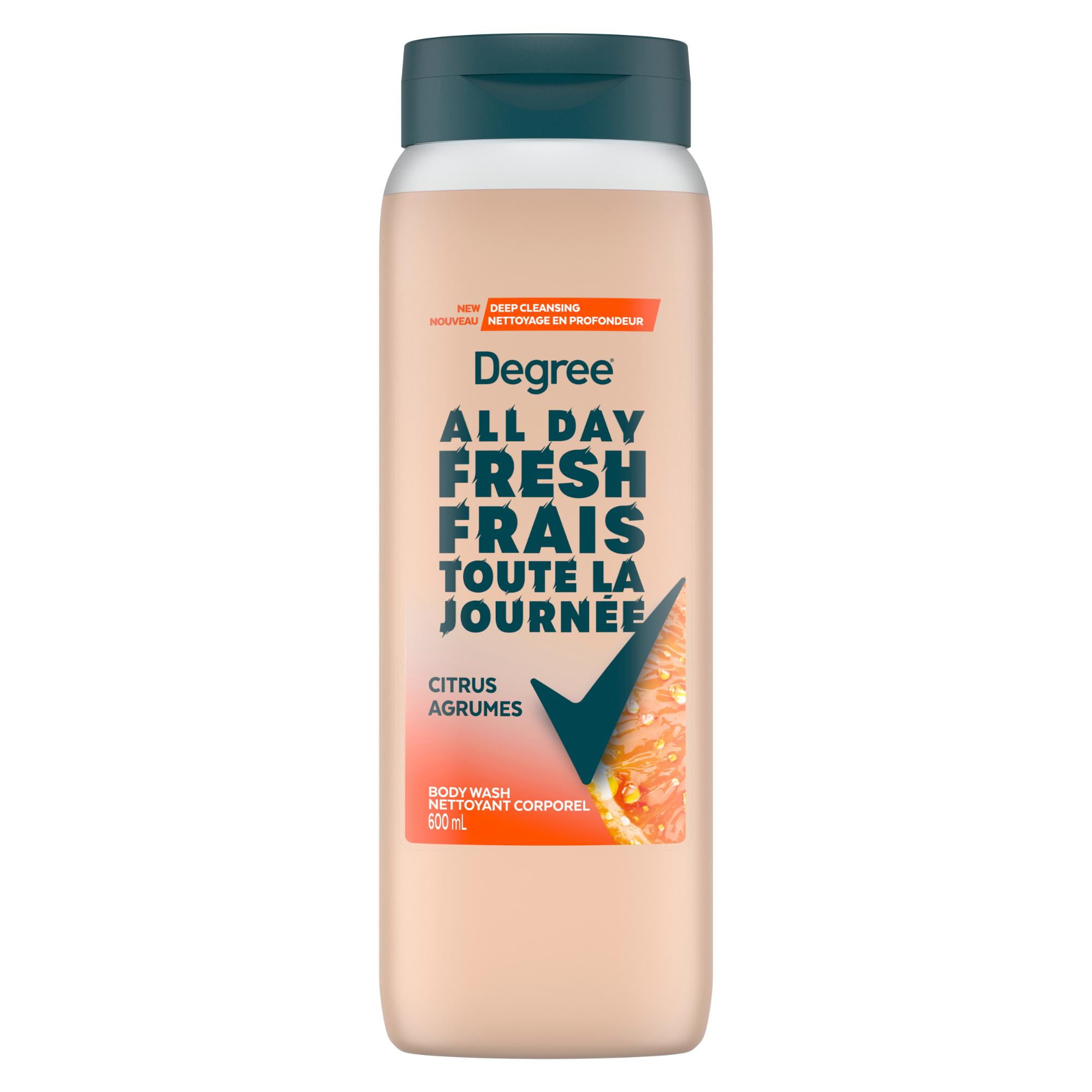 Degree All Day Fresh Body Wash, Fresh Citrus, Deep Cleansing for Hydrated Skin, Made with Plant Based Cleansers, 600mL