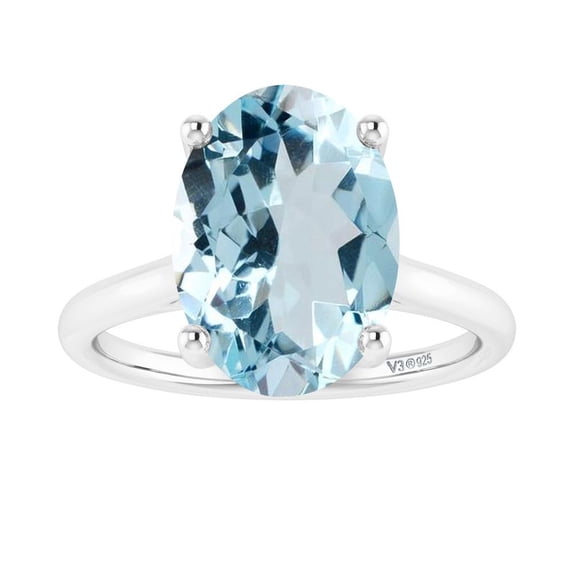 Sterling Silver with Natural Aquamarine Solitaire Ring