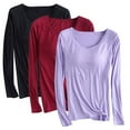 thumbnail image 1 of Pijama de manga larga para mujer, ropa de casa de color con almohadillas para el pecho, camiseta de manga larga, cómoda base para uso externo, pijama de modal de cuello redondo para mujer., 1 of 2