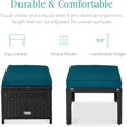 thumbnail image 3 of LINJH Set of 2 Wicker Ottomans, Multipurpose Outdoor Furniture for Patio, Backyard, Additional Seating, Footrest, Side Table w/Removable Cushions, Steel Frame - Peacock Blue/Black, 3 of 8