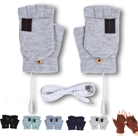 Heated Gloves for Women Usb Rechargeable Heated Mittens Warm Heating Glove Fingerless Winter Work Gloves（Gray）