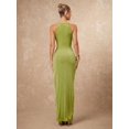 thumbnail image 2 of Olive Green Elegant Halter Neck Ruched Criss-Cross Bodycon Dress For Women, 2 of 8