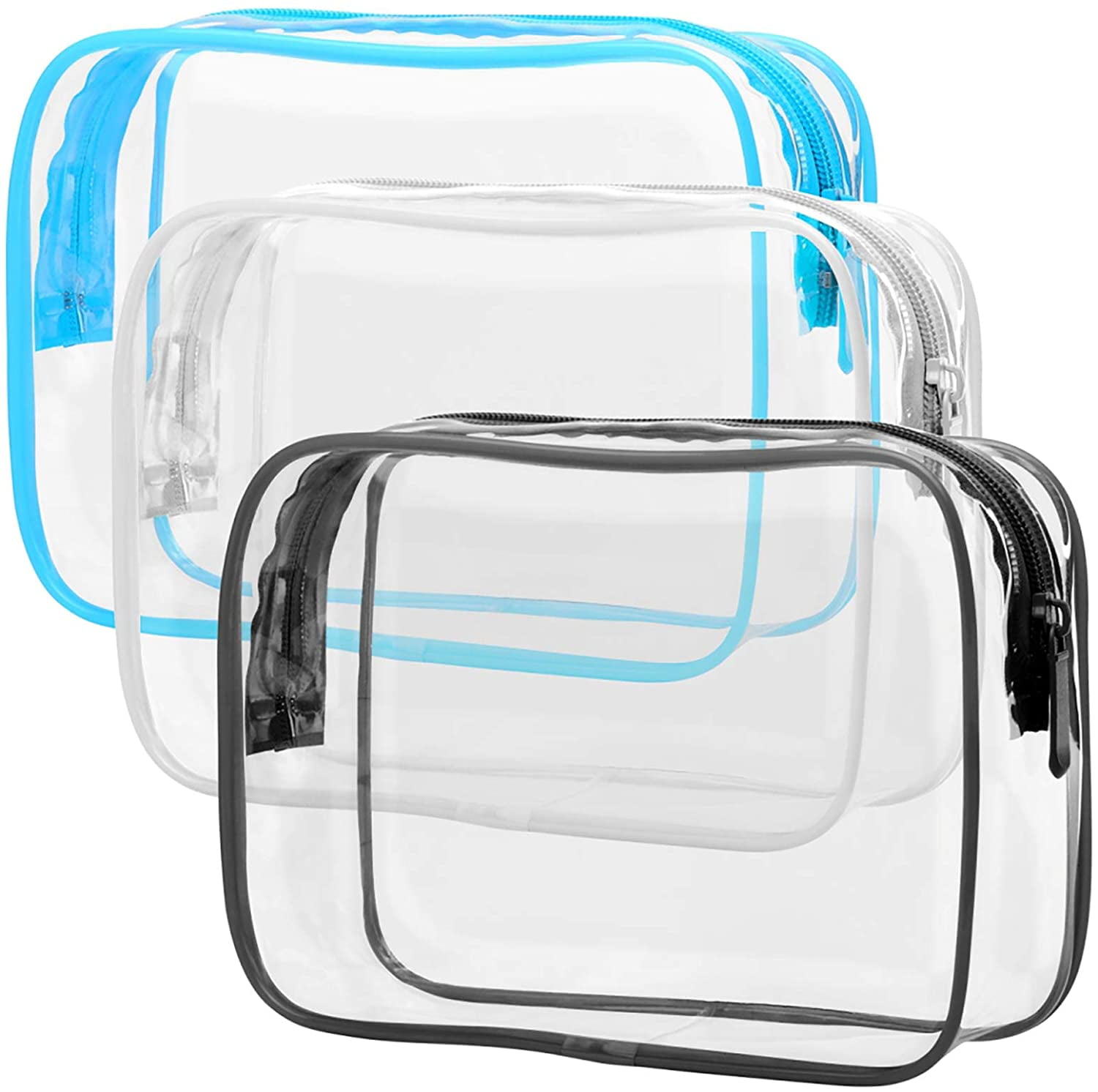 Ogato 3pcs - Clear TSA Approved Toiletry Bag - Our Quart Size Clear  Toiletry Bags are Security Approved Worldwide for Liquids & Cosmetics -  100% 3-1-1 Compliant Clear Travel Bags for Toiletries Black