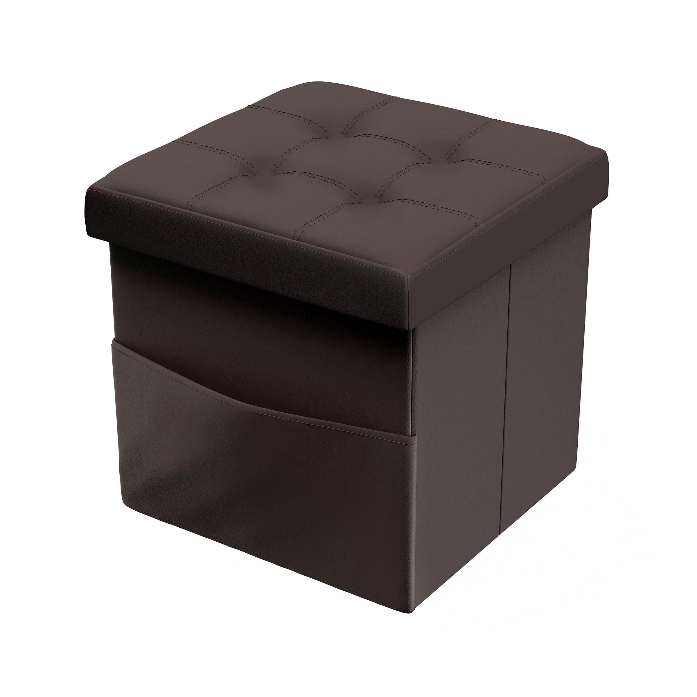 Lavish Home 15-inch Folding Tufted Faux Leather Storage Ottoman with Pocket (Brown)