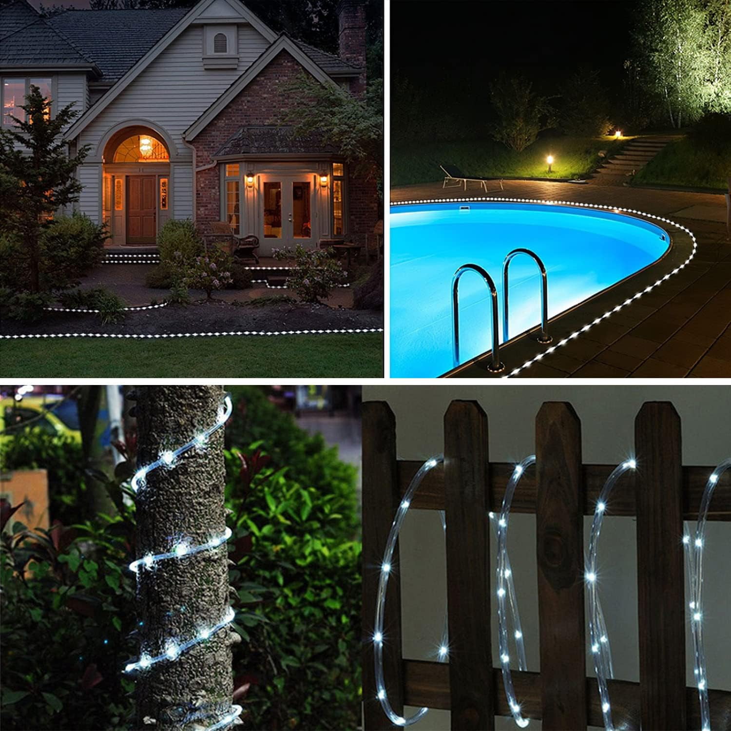 2 Pack Solar Rope Lights Outdoor , 39FT Solar Patio Lights Outdoor Waterproof with 8 Modes , 100 LEDs Christmas Tree Decoration Lighting for Outside,Lawn, Garden, Yard, Wedding, Party(Cool White)