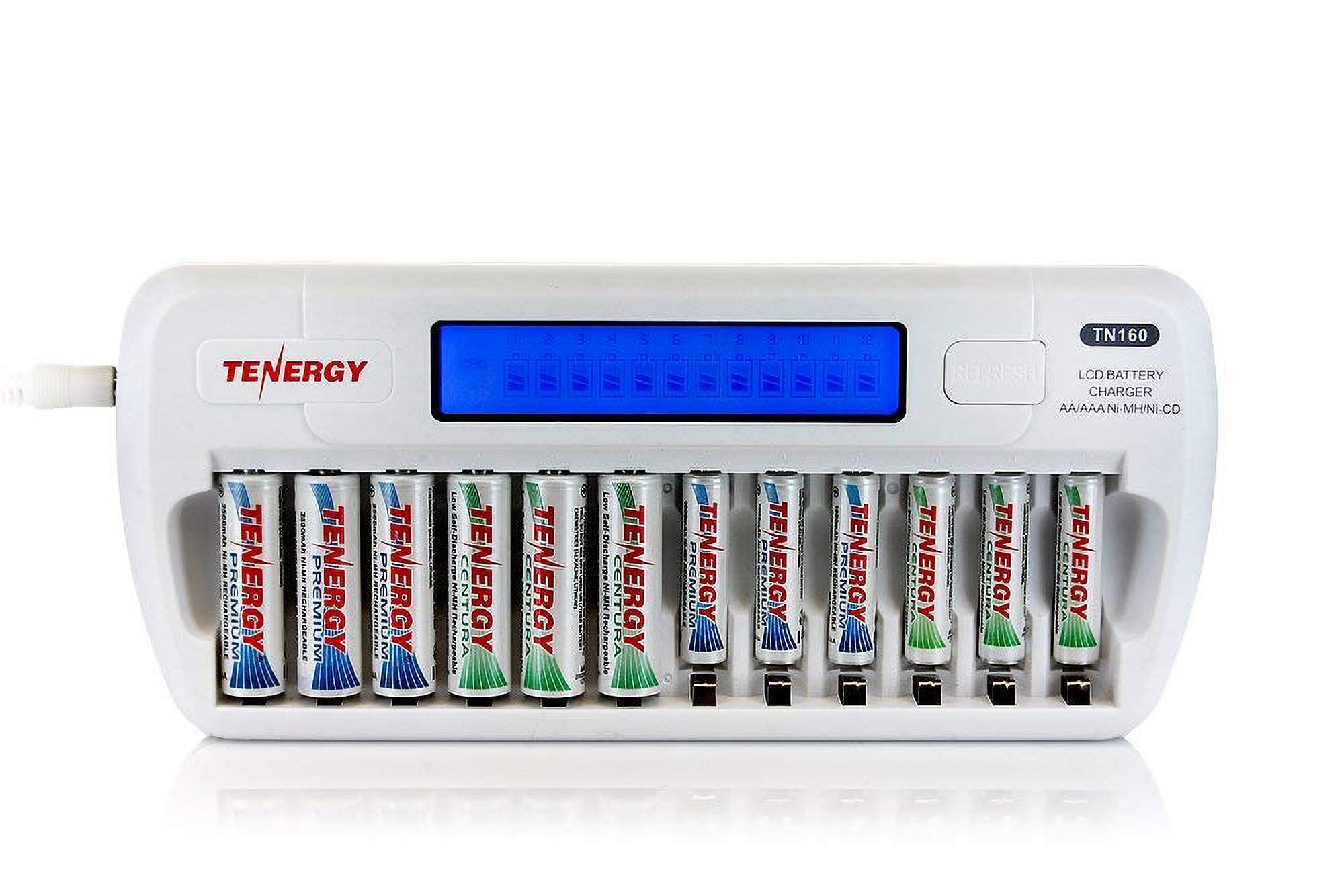 Tenergy TN160 12-Bay Charger And 12 Pack AA And 12 Pack AAA Premium Rechargeable Batteries