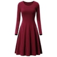 thumbnail image 5 of KHONTS Women's Crew Neck A-Line Mini Dress Long Sleeve Flowy Casual Dresses Elegant Going out Solid Color Slim Dress Wine XL, 5 of 6