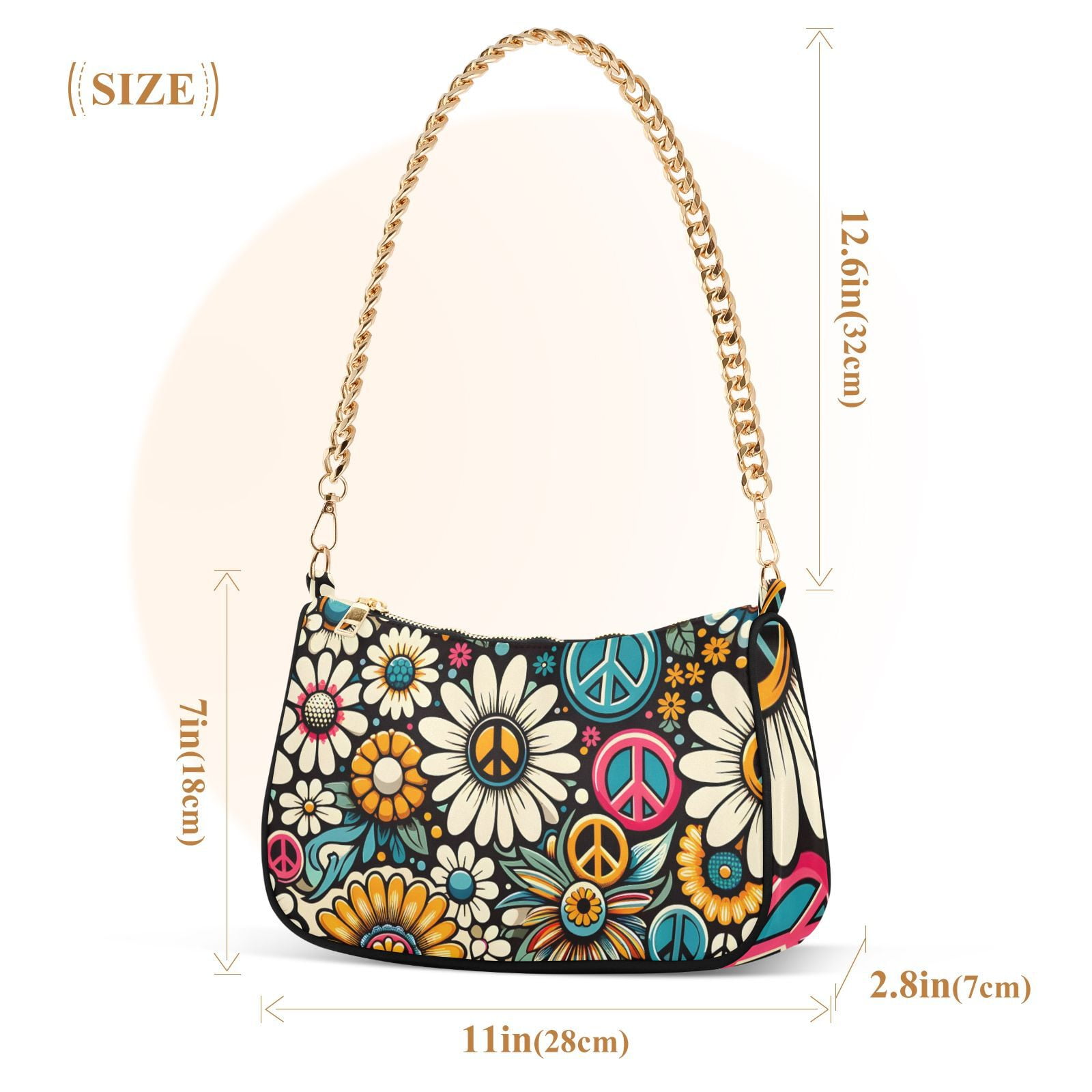 Daisy Flower Peace SymbolWomen Small Shoulder Bag Crossbody Tote Hobo Bags Purse Clutch Handbags with Chain Strap for Women