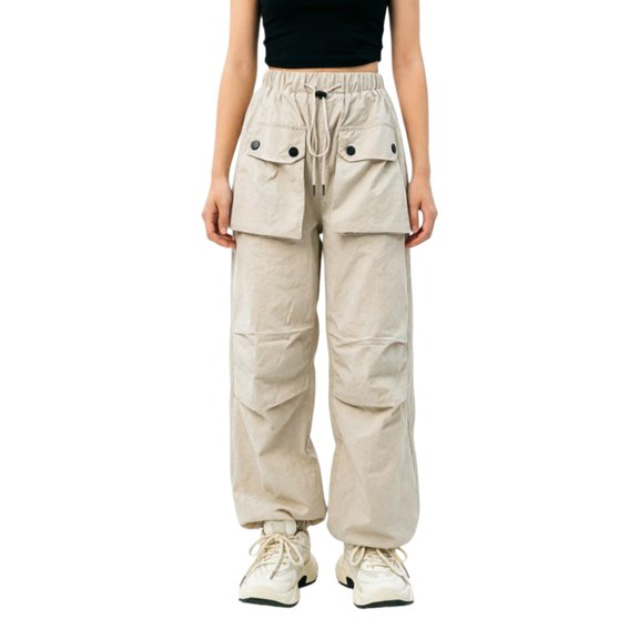 CPNG Girls Cargo Pants Solid Color Elastic High Waist Straight Wide Leg Baggy Cargo Sweatpants Lightweight Streetwear Casual Cargo Trousers