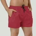 thumbnail image 2 of Pantalones cortos de natación con forro de malde color sólido con cintucon cordón pahombre rojo 32, 2 of 6