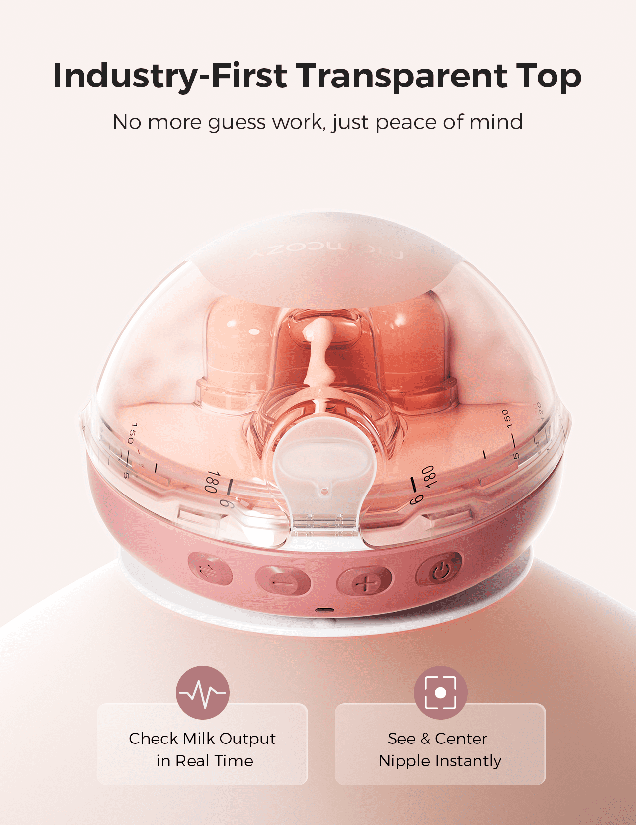 Momcozy Air 1 Hands-Free Wearable Breast Pump with Wireless Charging Case, App Control, Auto Mode, Full-Milk Alert & Transparent Top for Easy Nipple Alignment, Ultra-Slim Portable Design