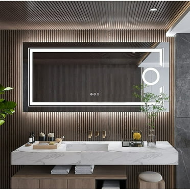 Extra Large Illuminated LED Bathroom Mirror with 3x Magnifier Demister - 48" x 24"