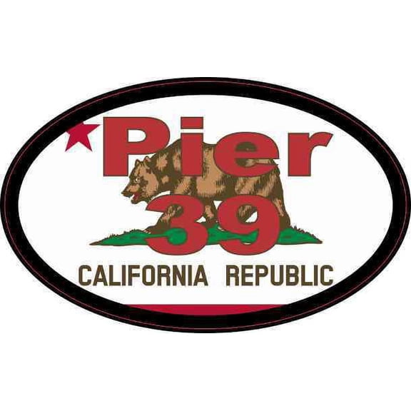 4in x 2.5in Oval Californian Flag Pier 39 Sticker