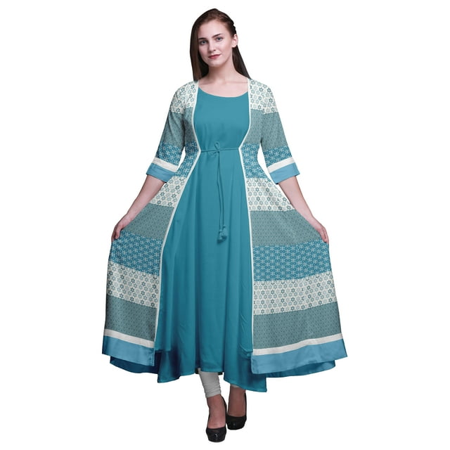 Bimba Robe Anarkali Imprimée pour Femmes Kurti Évasée Longue Style Chic Kurta Ethnique