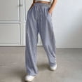 thumbnail image 2 of Delconic Women’s Striped High Waist Loose Fit Casual Pants with Elastic Waistband and Drawstring Relaxed Straight Leg Trousers Blue M, 2 of 4