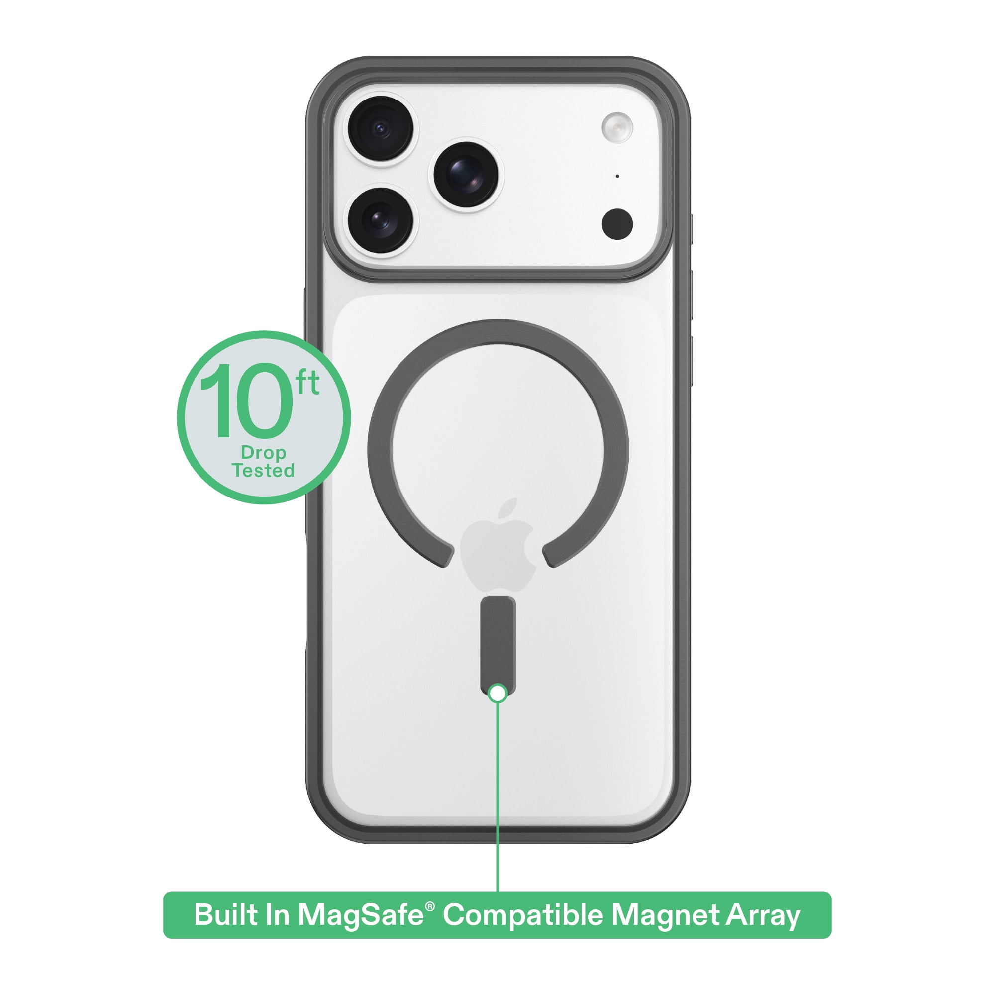 onn Phone Case for iPhone 18 Pro Max / 17 Pro Max, MagSafe Compatible - Clear/Metallic Gray