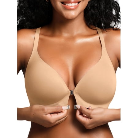 Front Closure Bras for Women Wireless Racerback Bra No Underwire Seamless Push Up T-Shirts Bras Supportive Womens Bralettes