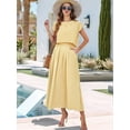 thumbnail image 3 of Summer Skirt Set for Women 2 Piece Outfit Cap Sleeve Top Elastic Waist Maxi Dress Set with Pockets Light Yellow S, 3 of 8