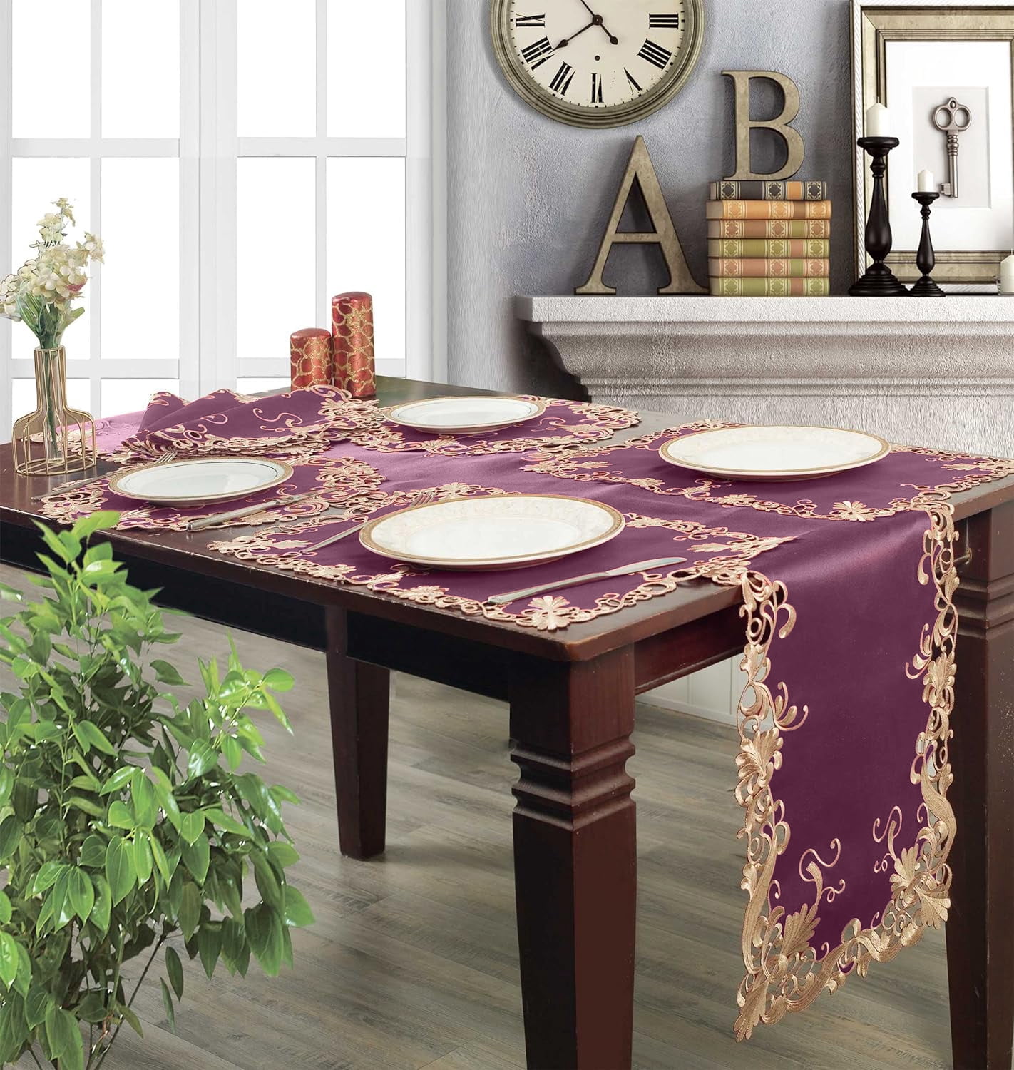 Purple Doilies Set of 4 - Round Placemats European Embroidery for Dining Table