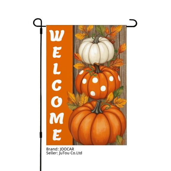 JOOCAR Welcome Pumpkin Linen Garden Flag for Fall Autumn Home Outdoor Garden Yard Door Decor 12x18 inch
