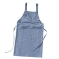 thumbnail image 2 of Delantal de lino, delantal de doble hombro, delantal de cocina, delantal de cocina, cocina casera, con bolsillo para pintar, cafetería, barbacoa, horn Azul, 2 of 9