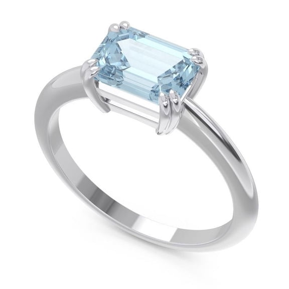 2.50 Carat Beautiful Emerald Cut Aquamarine Gemstone Solitaire Wedding Ring for Ladies Solid 14K White Gold Size 7 by Diamond-Capitals