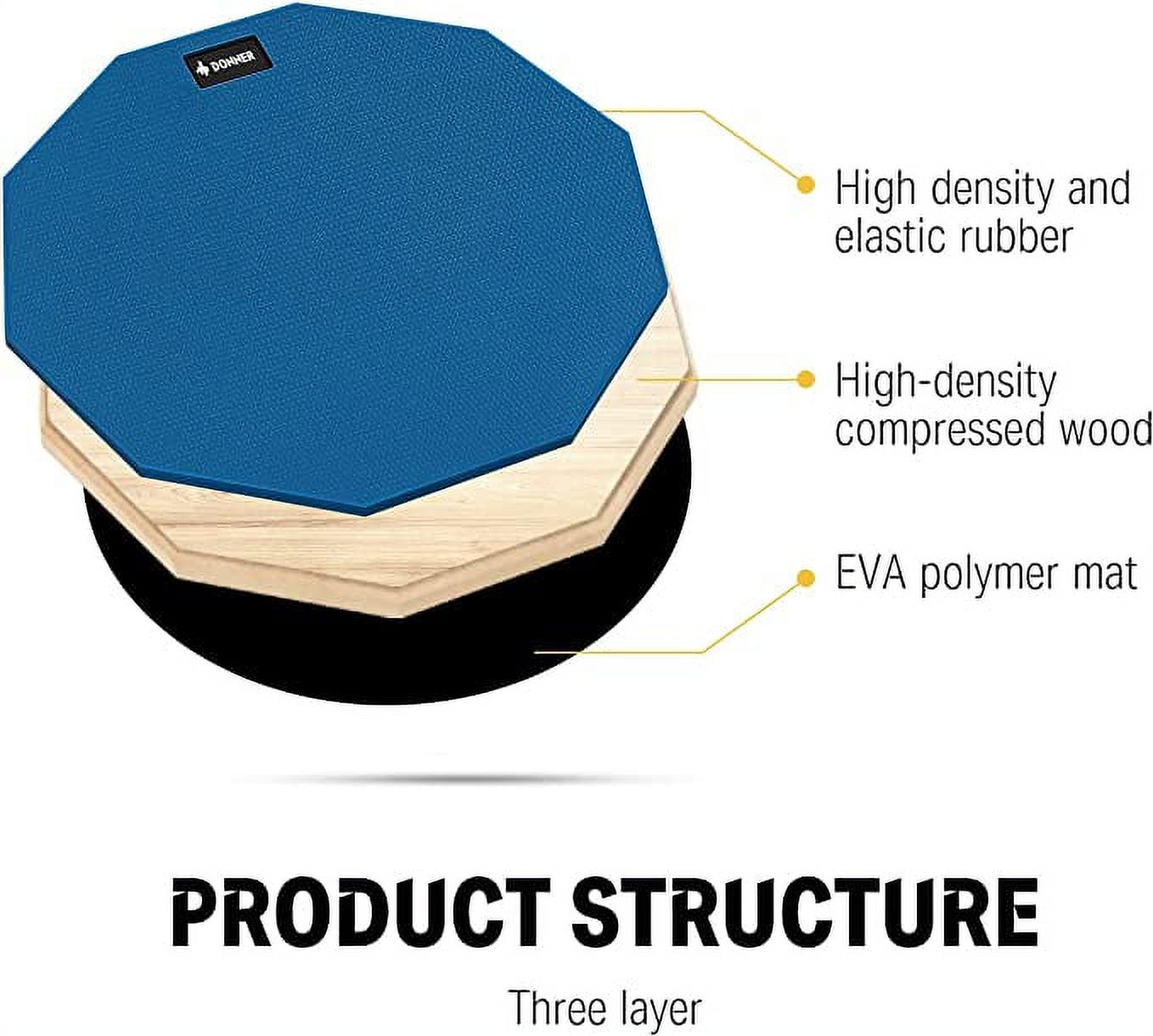 Donner Drum Practice Pad, 12 Inch Double Sided Silent Drum Pad With Drumsticks, Blue