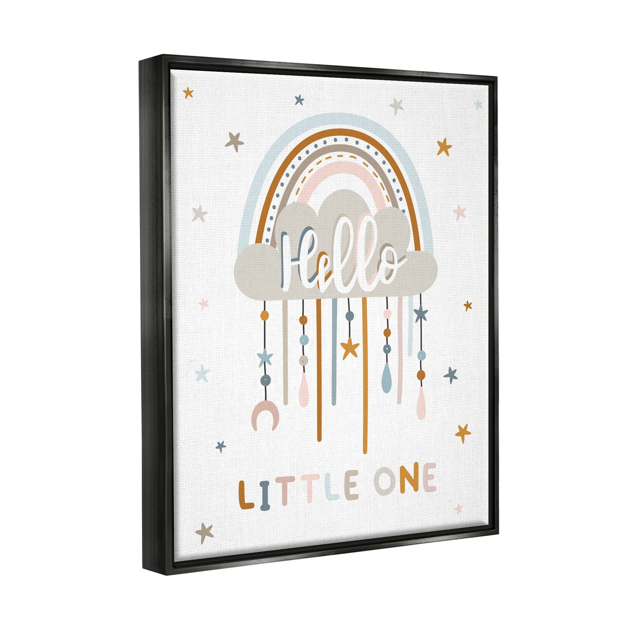 Stupell Industries Hello Little One Patterned Stars Nursery Rainbow Graphic Art Metallic Gold Floating Framed Canvas Print Wall Art, Design by Angela Nickeas