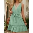 thumbnail image 6 of HVEOO V-Neck Summer Casual Beach Dress for Women 2025 Vacation Women's Sleeveless Sundress, Green Size M, 6 of 6