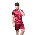 thumbnail image 2 of Tony & Candice Men's Classic Short Sleeve Satin Pajama Set Adult Sleepwear (M,Burgundy), 2 of 4
