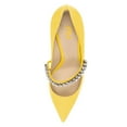 thumbnail image 4 of FSJ Women Classic Rhinestone Flared Low Heel One Strap Pumps Pointed Closed Toe Slip On Comfortable Office Wedding Dance Dress Shoes Size 6.5 Yellow, 4 of 4