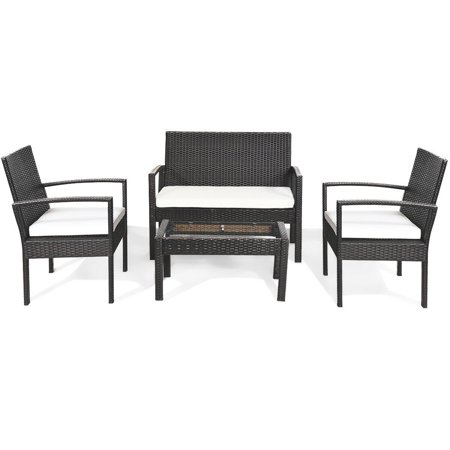 Gymax 4 Pc Rattan Patio Furniture Set Garden Lawn Sofa Cushioned
