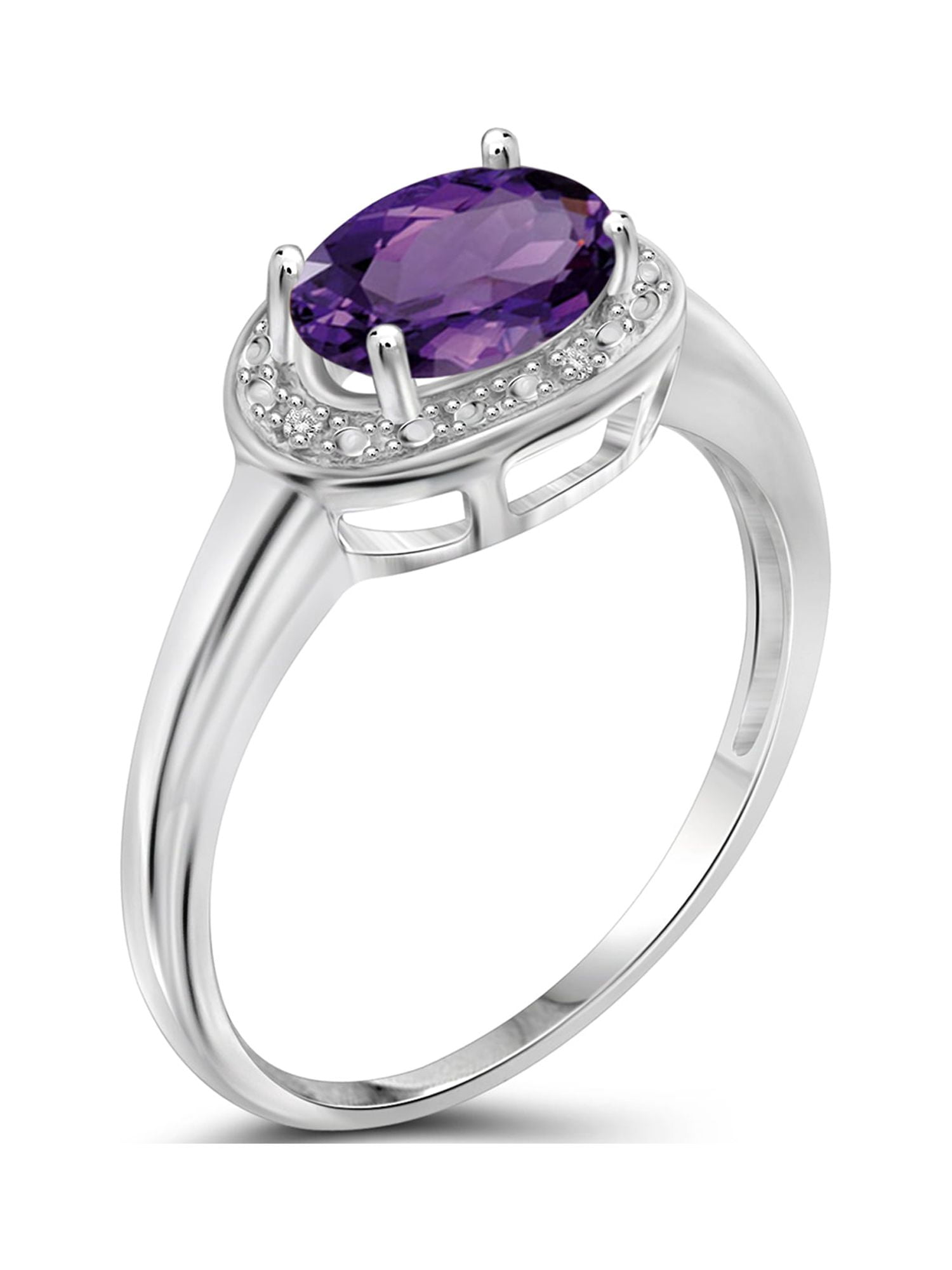 JewelersClub Amethyst Ring Birthstone Jewelry – 1.33 Carat Amethyst 0.925 Sterling Silver Ring Jewelry with White Diamond Accent – Gemstone Rings with Hypoallergenic 0.925 Sterling Silver Band