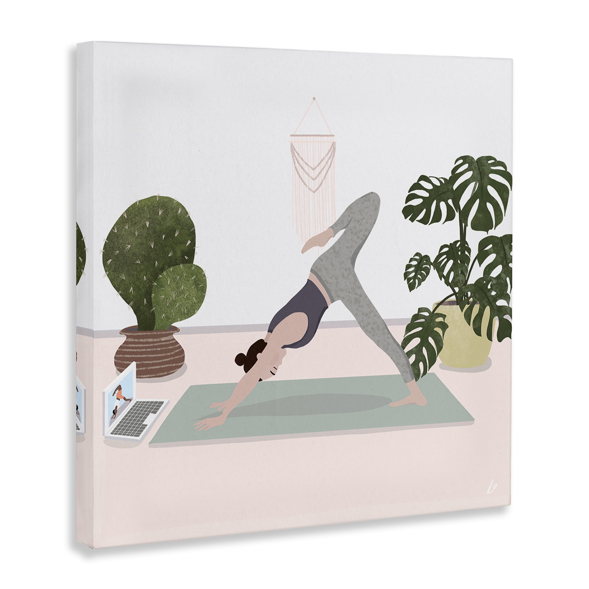 Stupell Industries Yoga Stretches with Plants Plants & Flowers Painting Wrapped Canvas Art Print Wall Art, 17 x 17