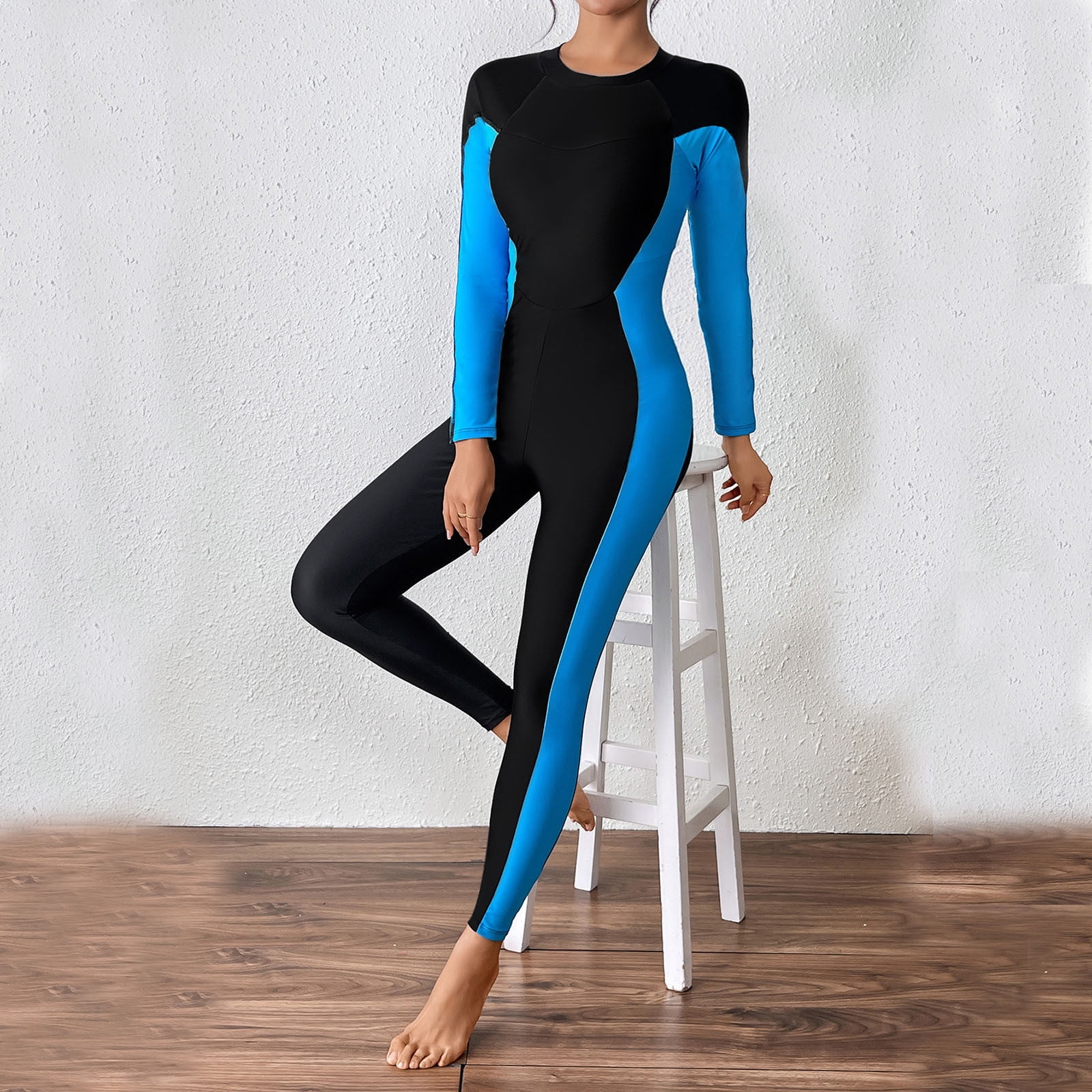 UPPADA Womens 1 Piece Swimsuits Long Sleeve Long Pants Set Swimsuit Tummy Control Flattering Swimsuits Ruched One Piece Swimsuits Cute Modest Swimsuits Blue,M