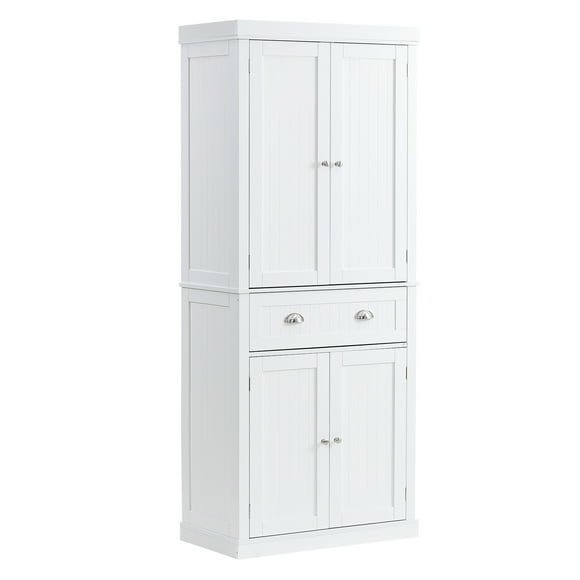 VEVOR 72" Kitchen Pantry Storage Cabinet, Freestanding Utility Cabinets with Doors, Drawer and 3 Adjustable Shelves, Tall Food Buffet Pantries for Kitchen, Living Room, Dinning Room