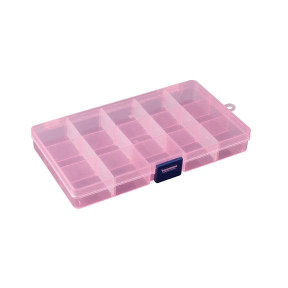 Plastic Storage Box, Pink Transparent 15-Grid, 1 Pack Portable Divider Container, Organizer for Small Jewelry Beads Hardware Crafts Sewing Supplies Pills Tiny Accessories Home Office Desktop Use