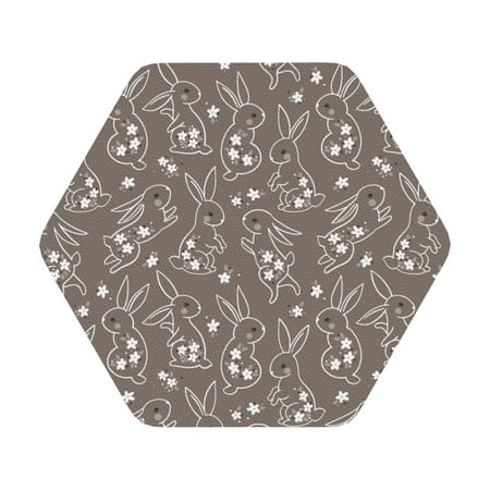 

Coaee Retro Bunny Print Leather Coasters Set of 6 Non-Slip Washable Cup Coasters for Home Office Bar Hexagon