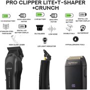Supreme Trimmer 3-in-1 Barber Bundle | Pro Clipper Lite, T-Shaper Trimmer & Crunch Foil Shaver | Professional Beard Trimmer Men’s Hair Clipper Kit | Black