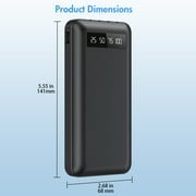 2PK Baokaler 20000mAh Power Bank Portable Fast Charger with 4 Cables, Compatible with iPhone & Samsung, High-Speed Charging Battery Pack, USB-C Cables, Black